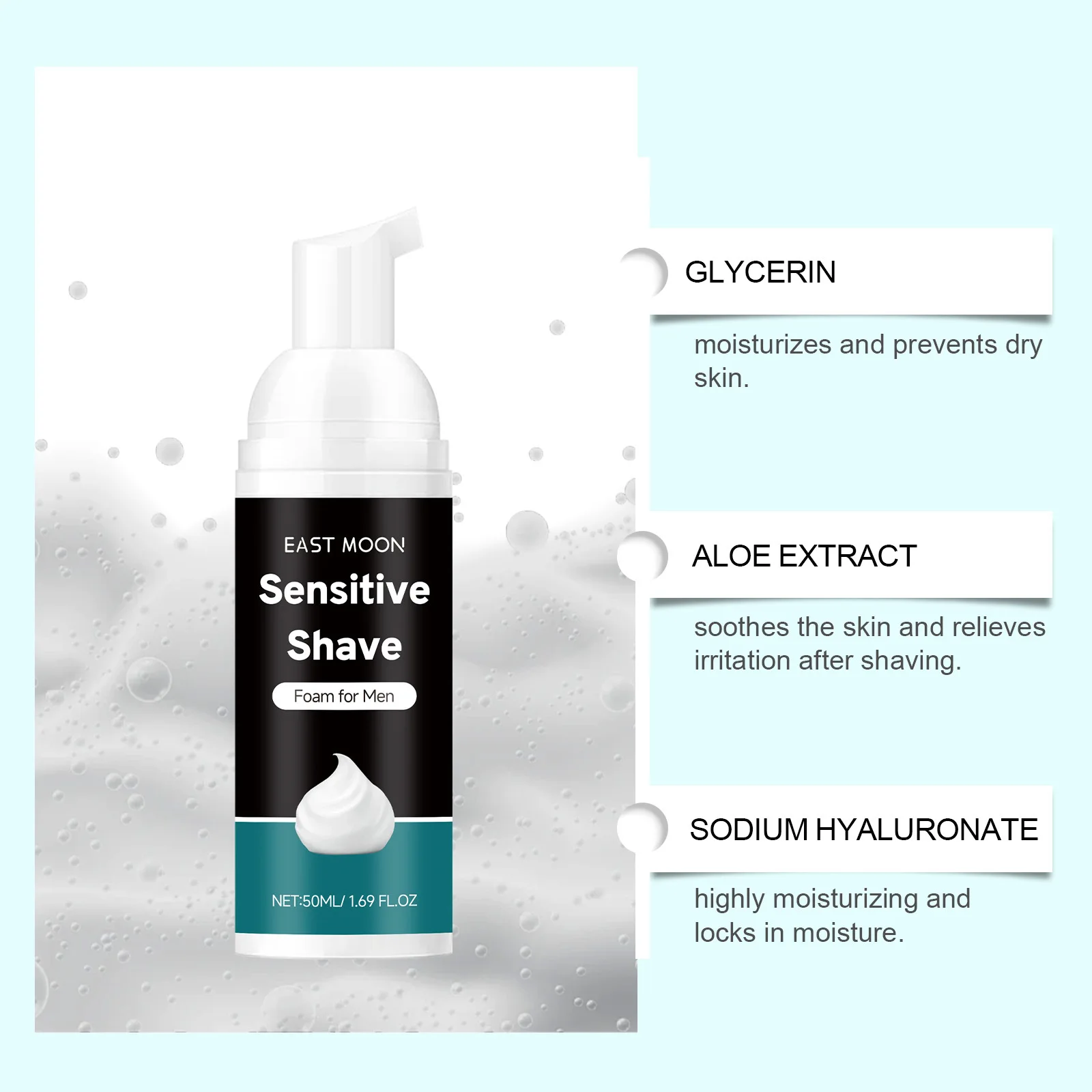 Mousse de afeitar de Aloe para hombres, 50ml, mantiene el refrescante, cómoda, suaviza la barba, no irritante, limpieza profunda, crema para el cuidado de la piel