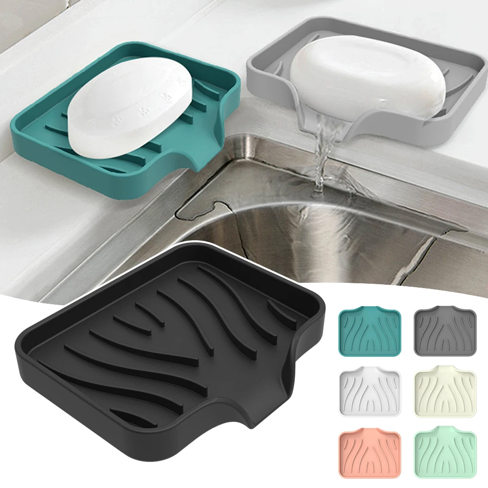 1Pcs Silicone Drain Soap Box Multifunctional Anti-slip Sink Tray for Kitchen Bathroom Shower Portable Countertop Soap Box