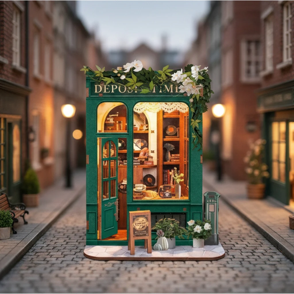 

OUZEY 3D Wooden Book Nook DIY Kit - Miniature Dollhouse Bookshelf Insert, Retro Bookshop Scene, Creative Home Decor Gift