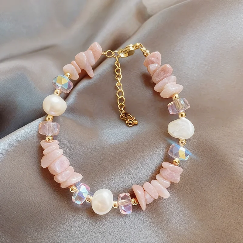Retro Unregelmäßiges Rosa Naturstein-Perlenarmband für Damen Süßes Accessoire Modischer Schmuck 2026 Trendiges Handgelenk-Accessoire – Detail 11