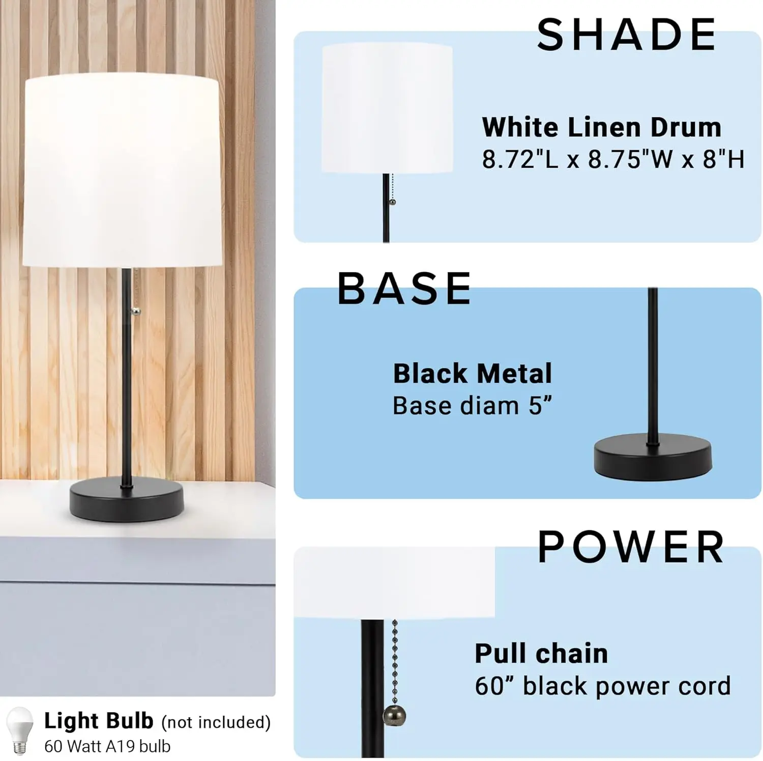 مصباح طاولة حديث، مصباح مكتب LED للمكتب أو النوم أو غرفة النوم، ضوء القراءة، 19 بوصة، أسود كلاسيكي