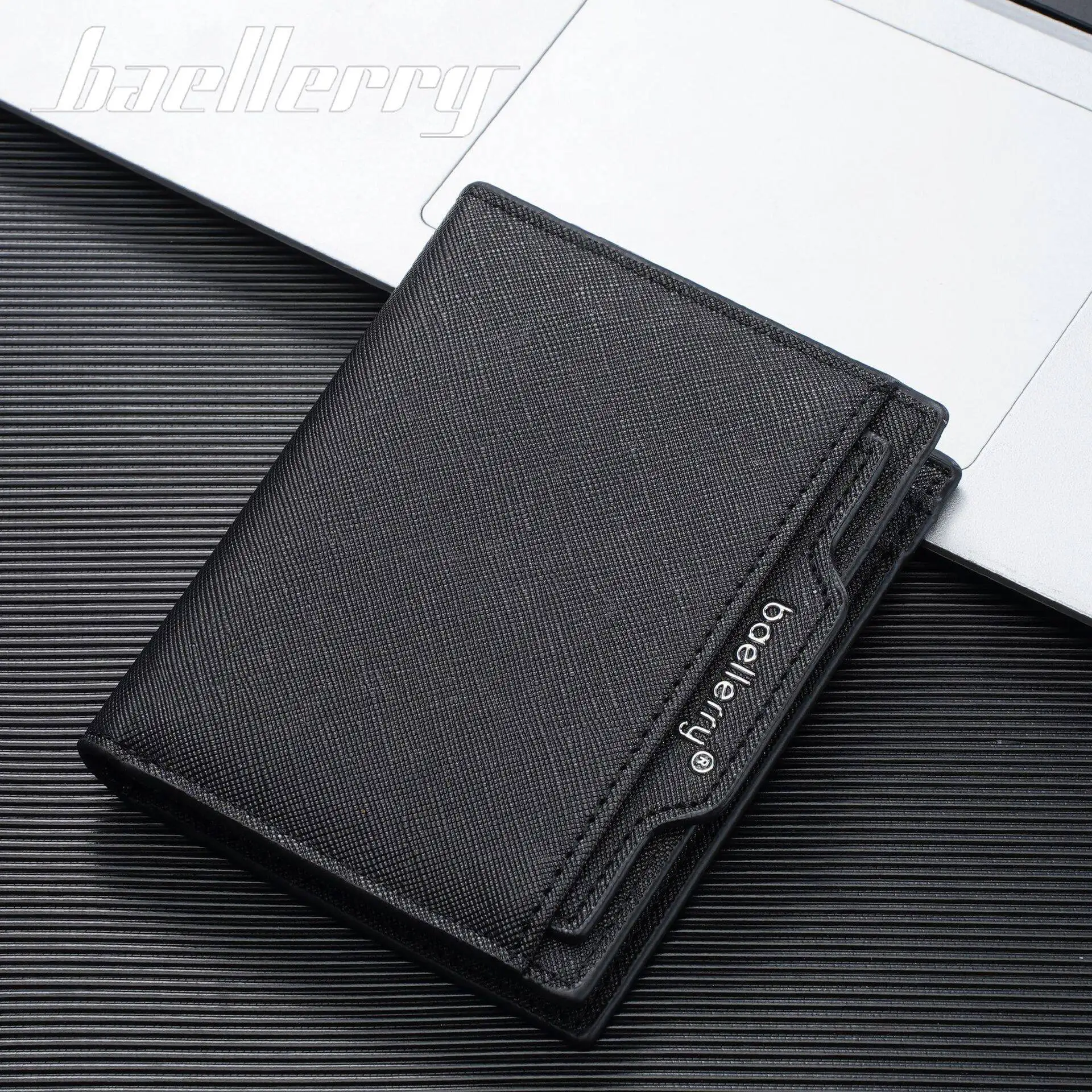 New Baellerry Men's Ultra-thin Short Wallet With 8 Card Slots + 1 Bill Compartment + 2 Sd Card Slots Built-in Zipper Coin Pocket