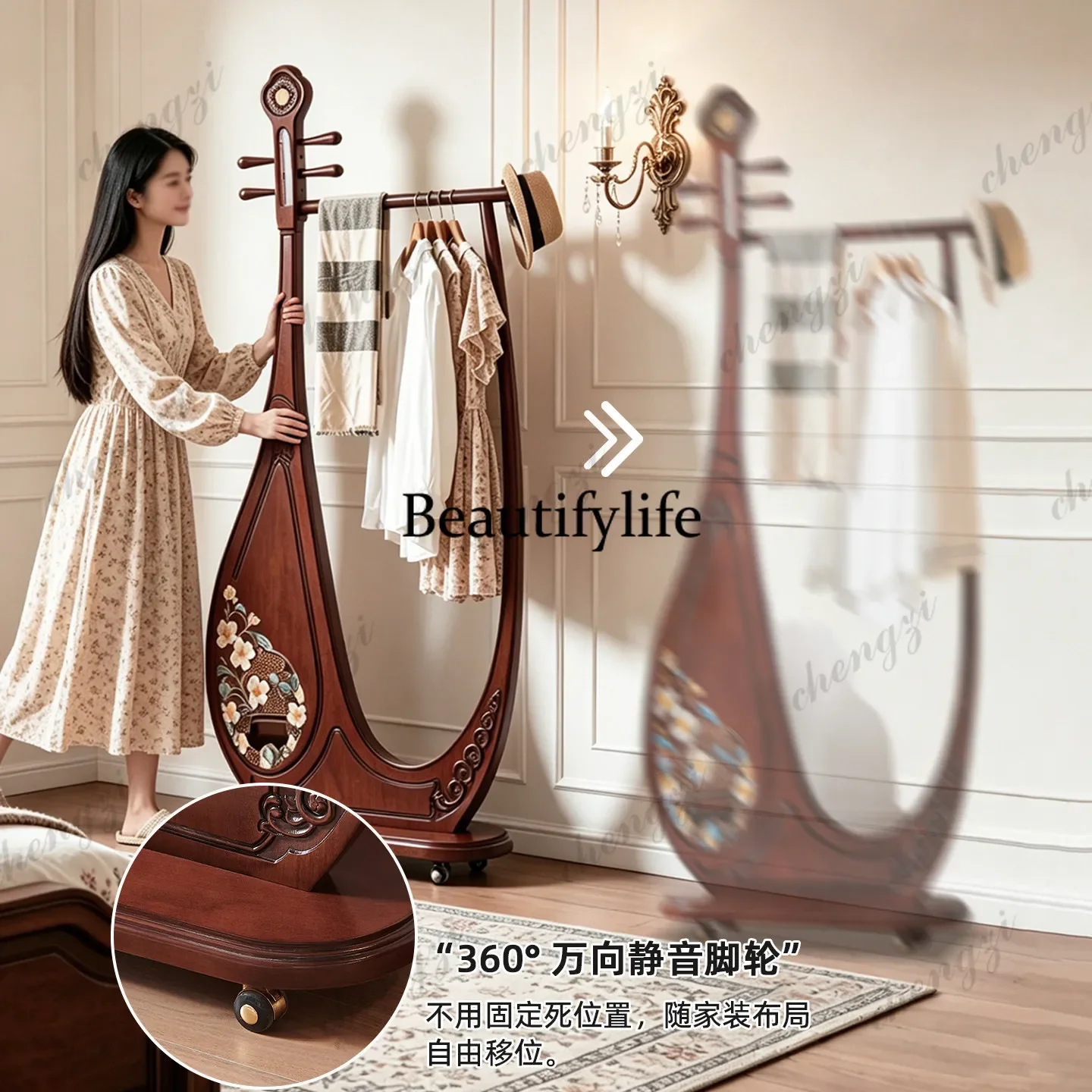 American retro floor hanger removable pipa coat rack bedroom end of bed