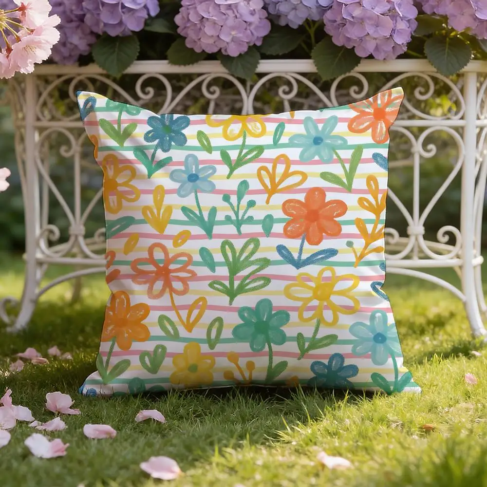 Line Flower Cushion Cover Home & Car Dual-Scene Pillow Cover: Reversible for Premium Comfort