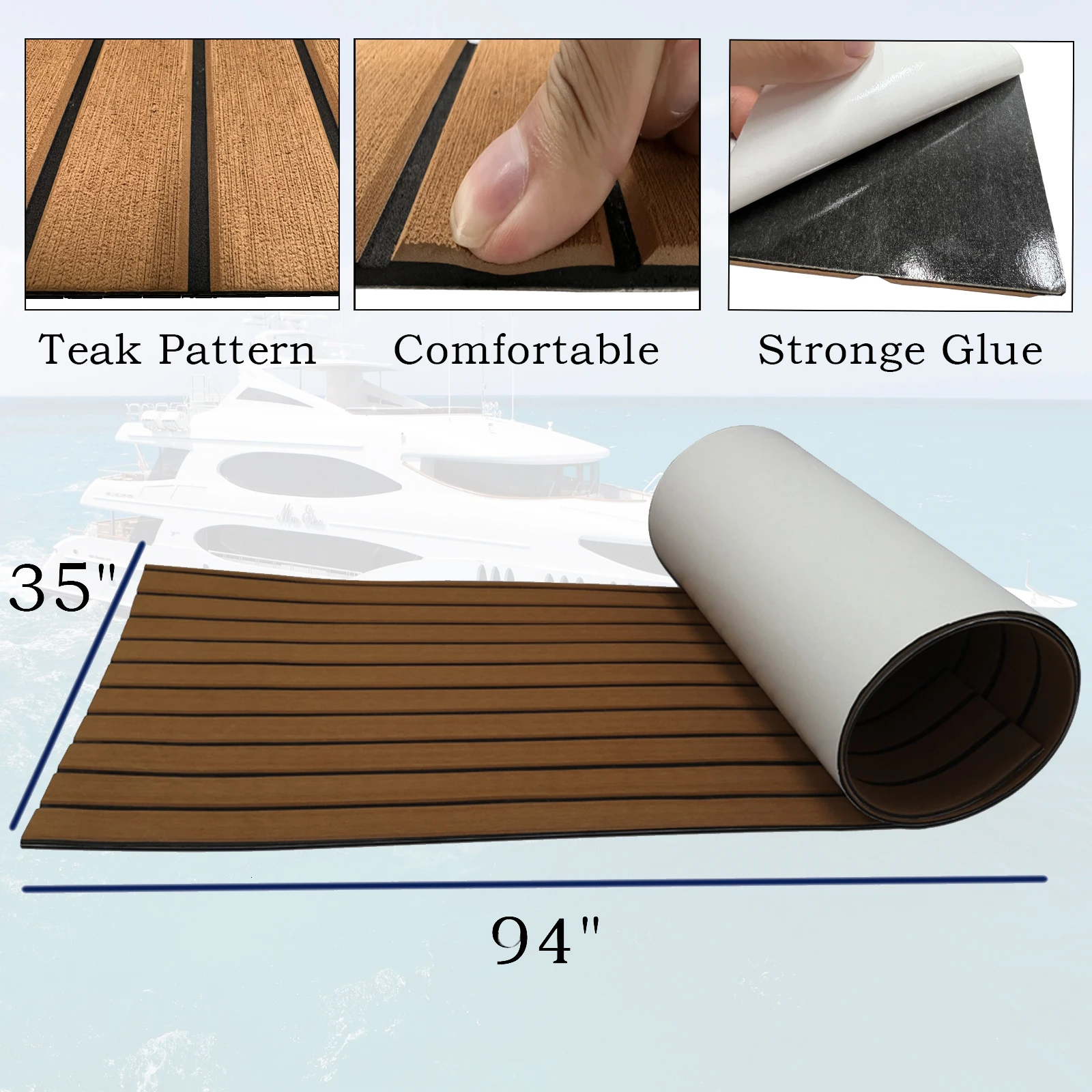 900x2400x5mm EVA Foam Boat Floor Mat Faux Teak Decking Sheet Marine Carpet Self-Glue for Yacht Kayak Motorboat RV Swimming Pool