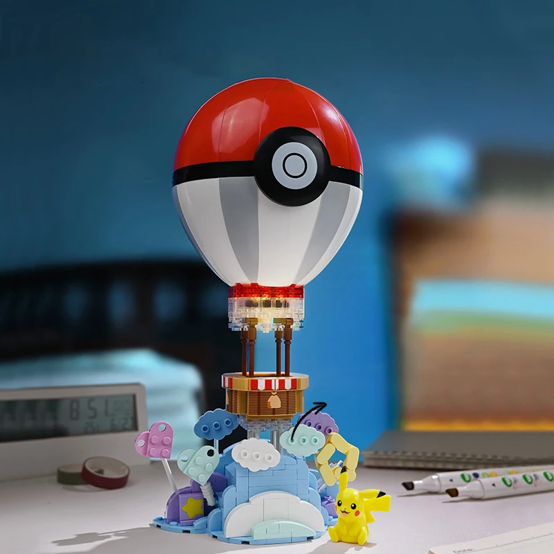 Bloques de construcción de Pokémon para niños, juguete educativo de Pikachu, globo aerostático, regalo de cumpleaños, novedad