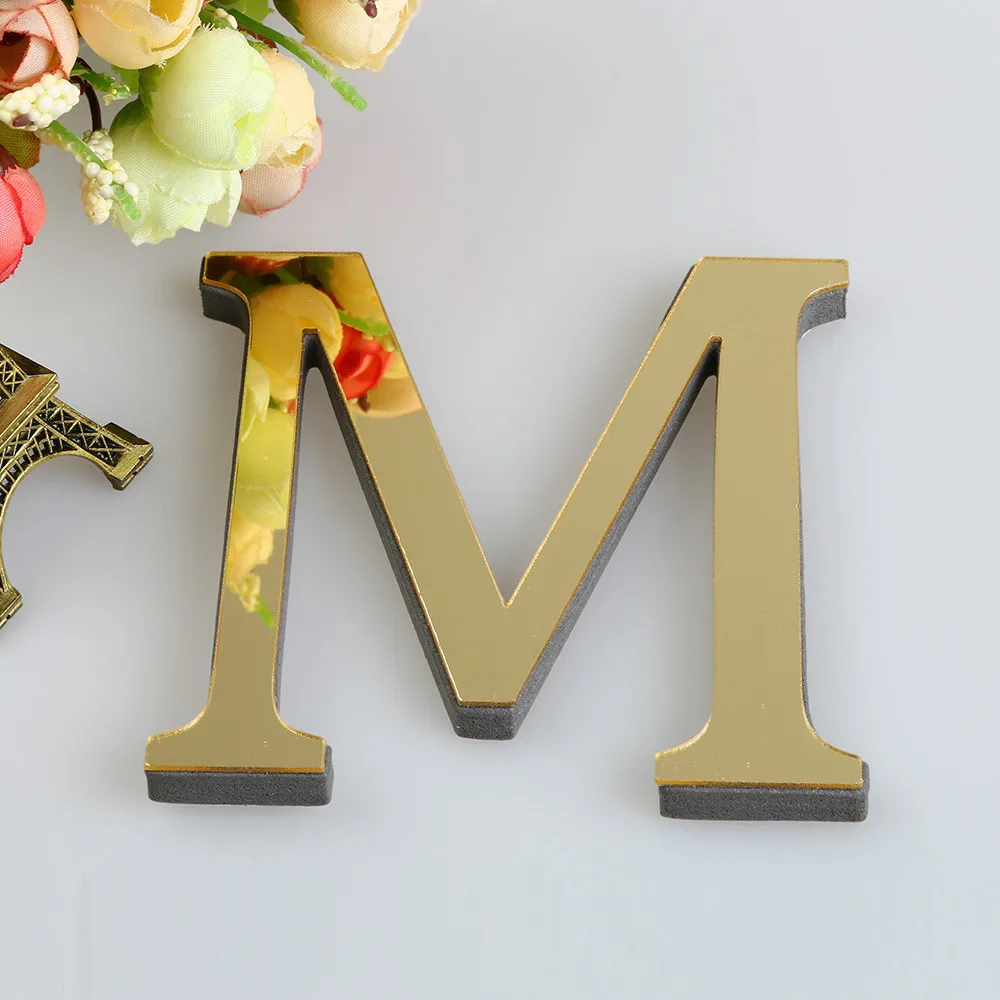 3D Letter Mirror Wall Sticker English Letters Acrylic Mirror Wall Sticker Golden Alphabet Poster Bedroom Festival Party Decor view 4