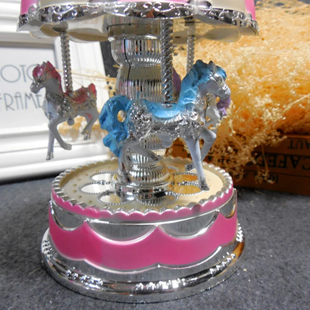 Luxury Carousel Music Box 3 Horses Rotate LED Light Luminous Rotation (Purple) luxury music box totatable music box