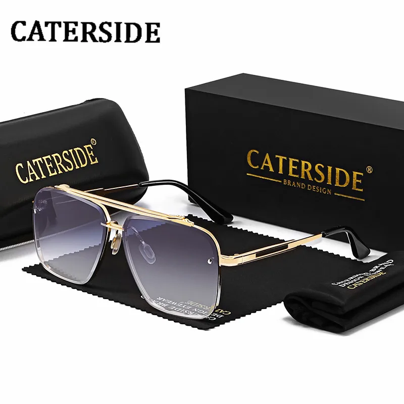 

CATERSIDE New Men Square Sunglasses Vintage Brand Design Pilot Sun Glasses Women Fashion Luxury Metal Grandient Eyeware UV400