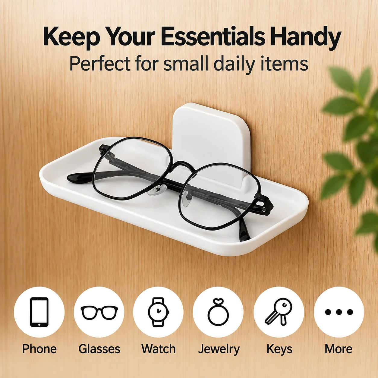 Adhesive Wall Mounted Shelf No Drill Bathroom Organizer Storage Tray Phone Glasses Watch Holder Cabinet Vanity Bedroom Home Rack