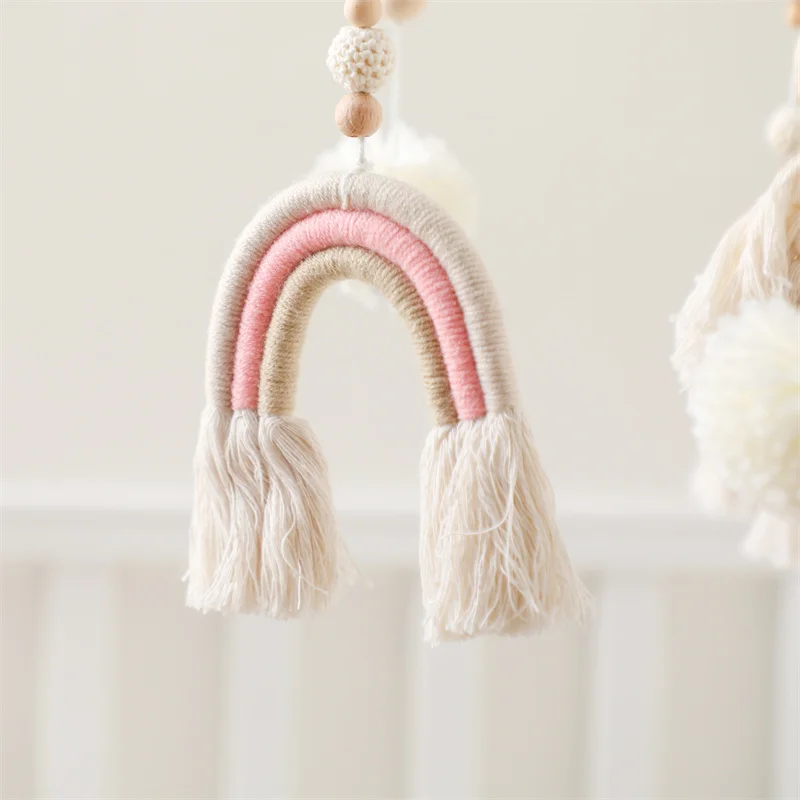 Sonajeros de madera bohemios para cama de arcoíris para bebé, juguetes colgantes, juguetes para recién nacidos, soporte para cuna móvil, juguetes Montessori, regalo de nacimiento para bebé