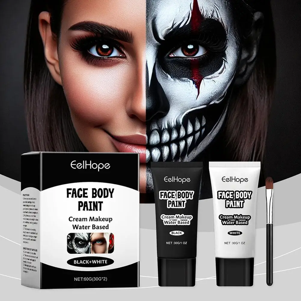 1set Halloween Black And White Makeup Foundation Cream Concealer Cosplay White Zombie Make-Up Face Cream Halloween Face