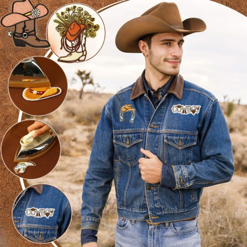 

Western Iron on Patches for Clothes Brown Theme Iron on For Boys Western DIY Sew Applique Repair Patch Clothing Jacket Jean