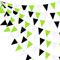 32Ft Green Black White Banner Decorations Triangle Flag Fabric Pennant Garland Bunting for Graduation Soccer Halloween Party