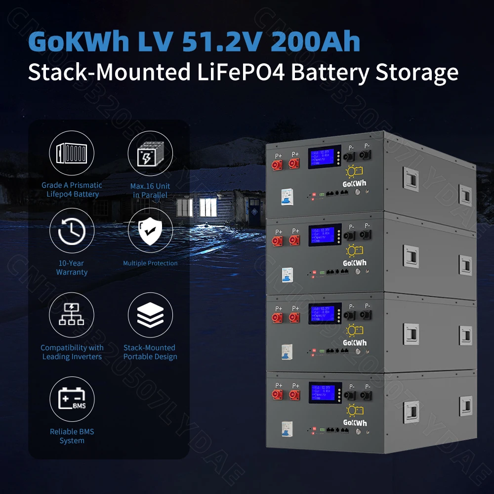 Grade A 48V 200AH Lifepo4 Battery Pack 10.24KW Built-in 16S 200A BMS 51.2V Rechargeable batteri For RV Home Energy System No Tax