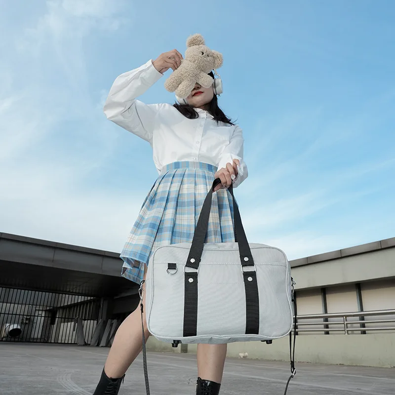 Large Capacity Canvas School Bag JK Uniform Basic Style Women's Student Japanese Style Commuter Bag Handheld Shoulder Bag