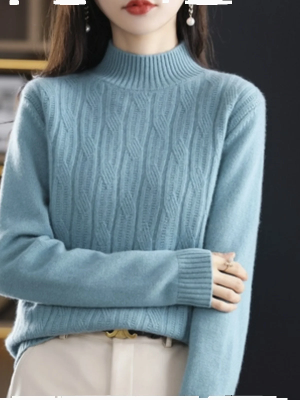 Pull en laine Thiened pour femmes, col montant, cardigan Camere, automne hiver, chaud, tricot moelleux, boutique de vente au détail, articles sur mesure