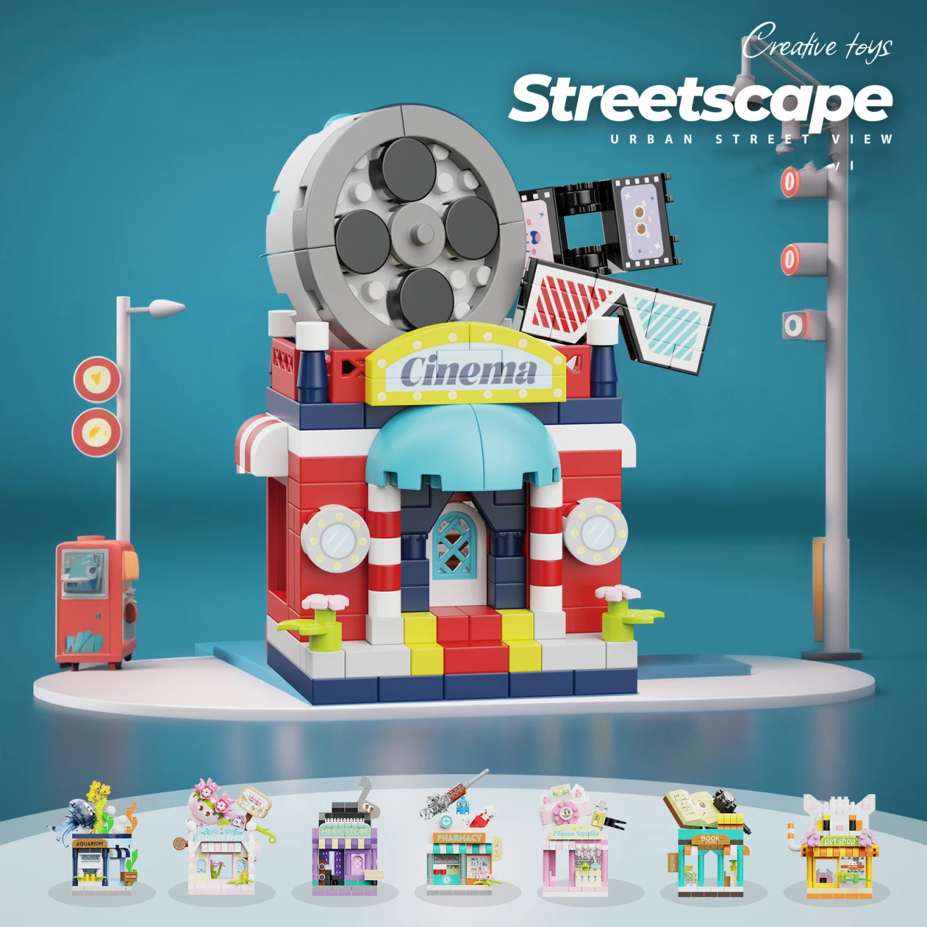 

Creative Street View Florist Micro Diamond Block Photo Studio Pets Shop Cinema Architecture Building Brick Nanobrick Toys