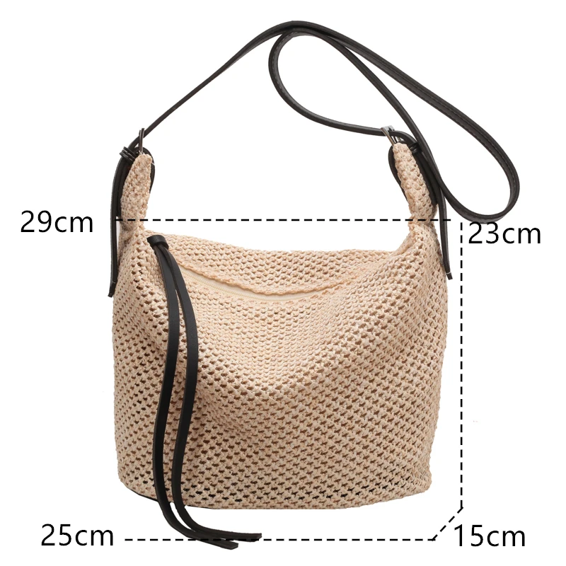 Luxury Design Straw Woven Large Capacity Handbag Casual Women Shoulder Crossbody Bag Solid Color Female Tote Summer Beach Purse