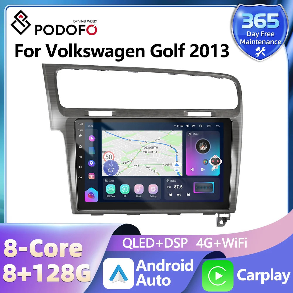 Podofo 2Din Android Car Radio For Volkswagen Golf 7 2013-2018 10.1'' Multimedia Video Player GPS WIFI Carplay 2din Car Stereo