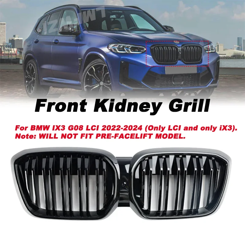 

For BMW G08 LCI IX3 2022-2024 Premier Edition M Sport Pro Gloss Black Grille Front Kidney Grill