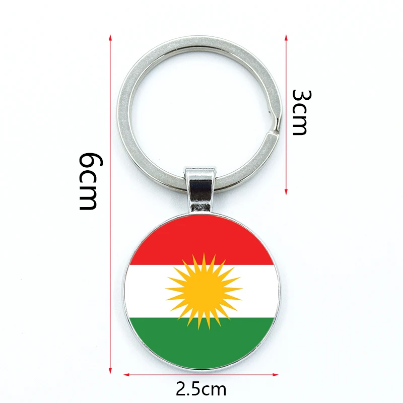 New Kurdish Flag Kurdistan Flag Glass Pendant Keychain Jewelry Charm Bag Souvenir Key Ring