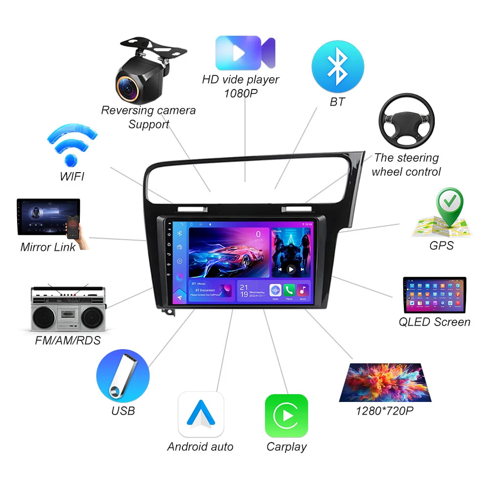 Android 15 Carplay Stereo For Volkswagen VW Golf 7 MK7 GTI 2012