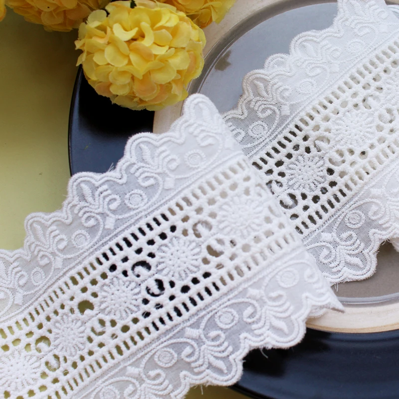 Doppelseitiger Baumwollstickerei-Blumen-Spitzenbesatz, 8 cm, 11 cm breit, DIY-Kleidungskleid, Heimtextilien-Zubehör, 2 Yard pro Los – Detail 5