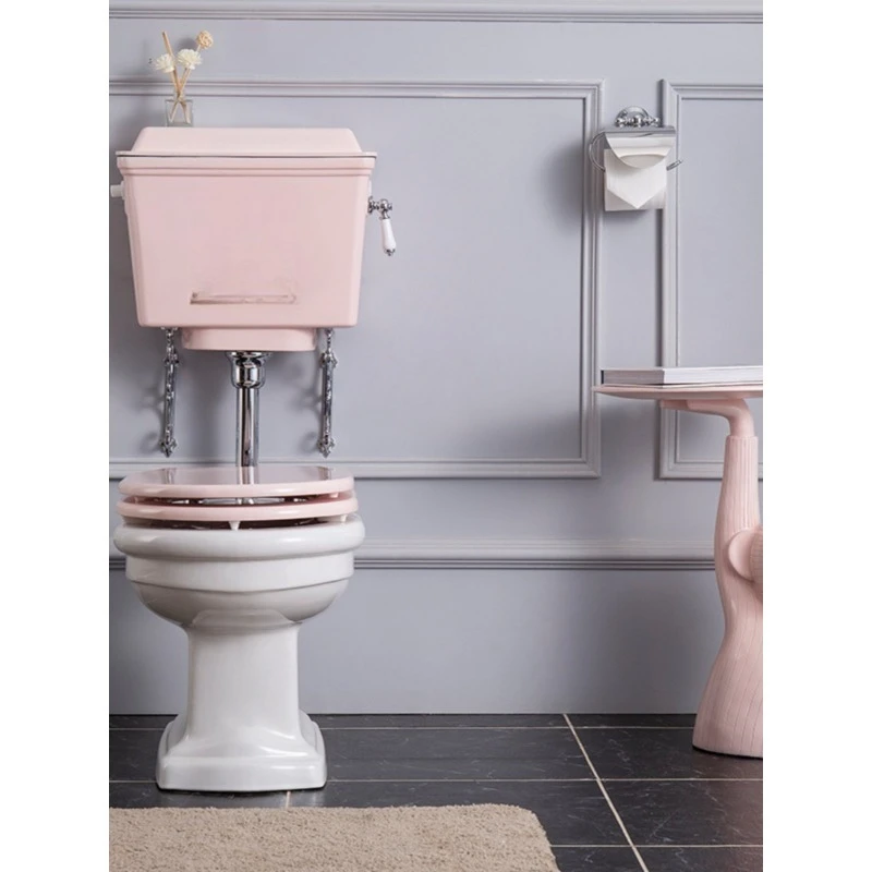 

Retro toilet pink aluminum alloy water tank split toilet silent solid wood cover