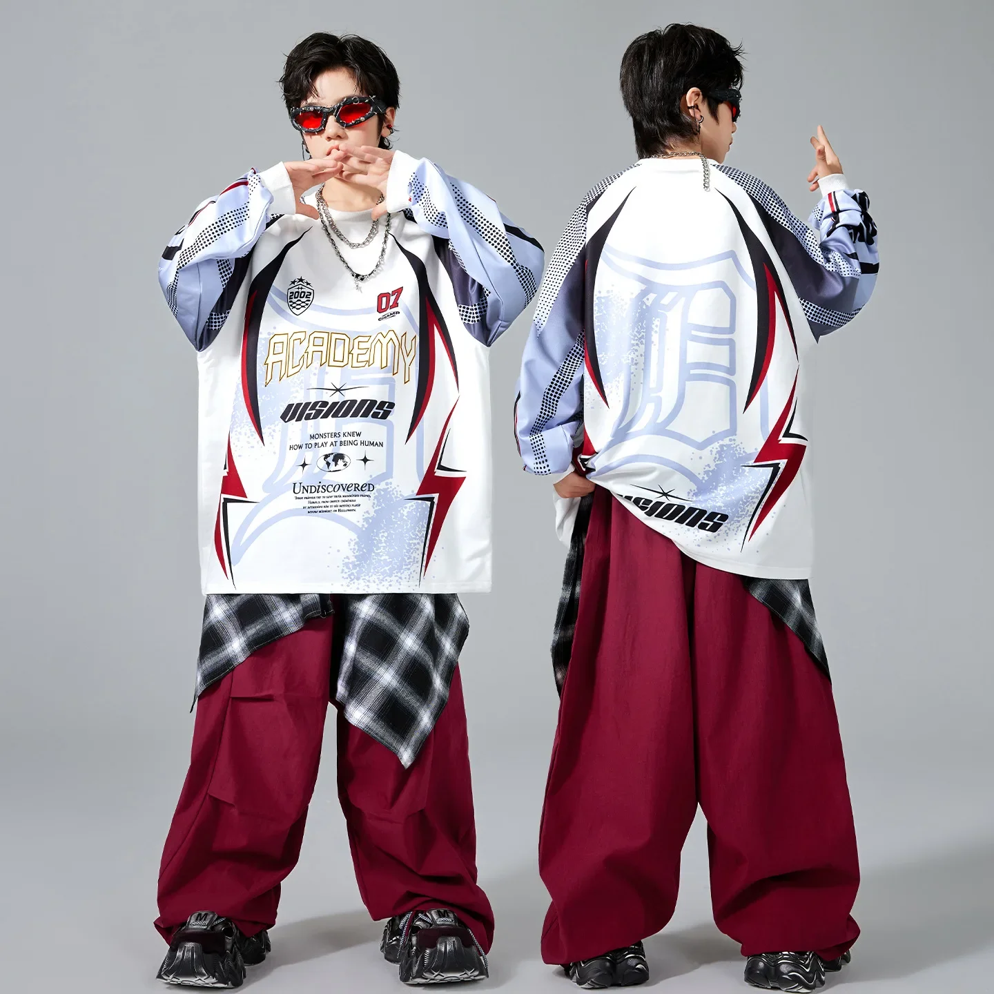 Modern Hip Hop Boys Contrast Sweatshirt Street Dance Joggers Pants Girls Streetwear Child Jazz Clothes Sets Kids K-pop Costume