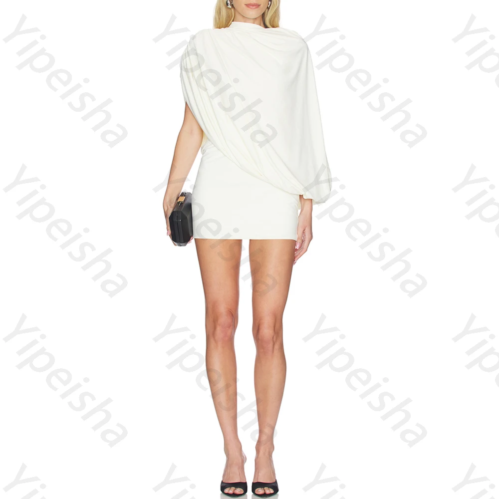 

Customized Sexy Satin Shawl Pleat Prom Dresses Elegant Celebrity Mini Dress Exquisite High Quality Evening Party Gowns for Women