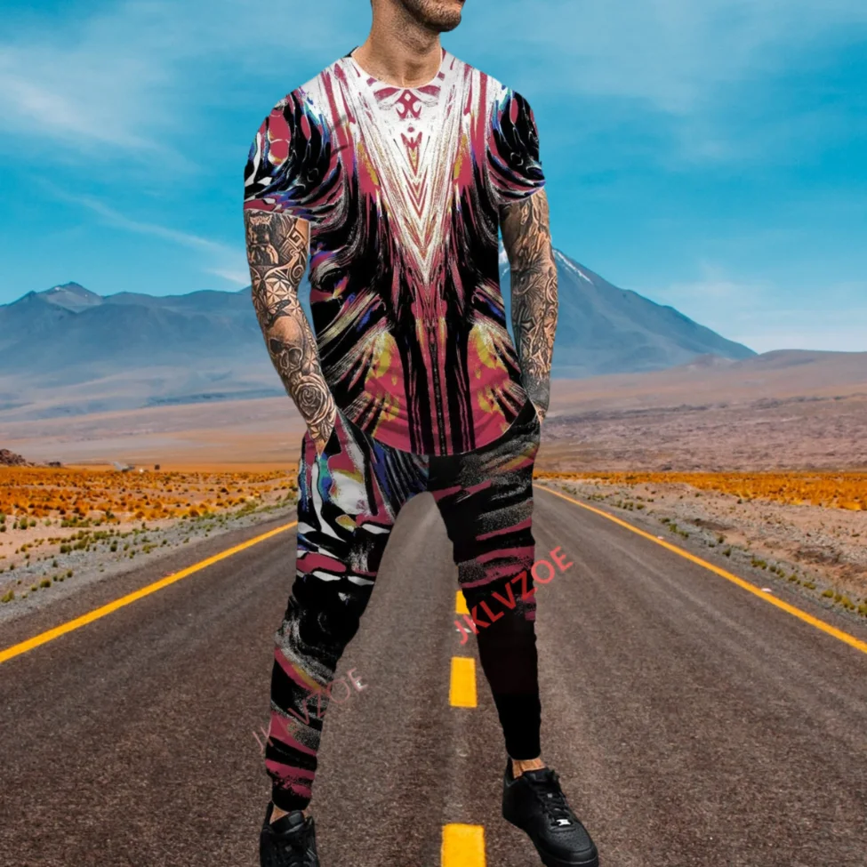 Men's Summer Compass Tracksuit Short T-Shirt Trousers Long Pants Set Male Fashion Suit Casual Streetwear Vintage Outfit Clothing
