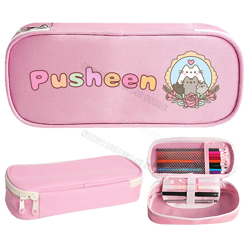 Pusheen Cat Pencil Case Cartoon Student Stationery Storage Bag Anime grande capacità con cerniera Pen Box Cute Boys Girls Pencil Bags