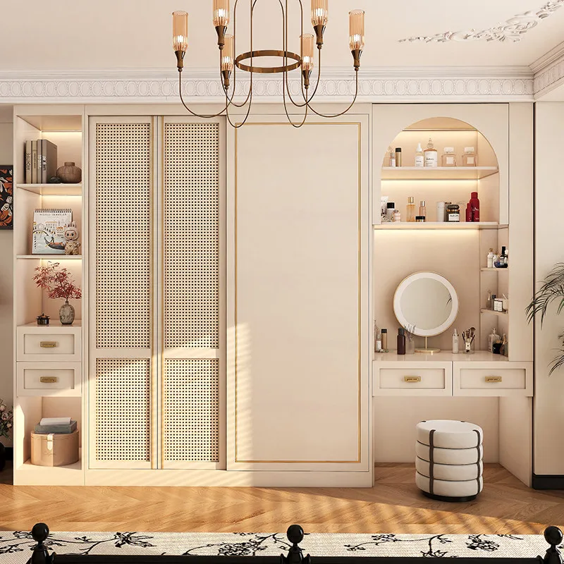 New rattan large wardrobe retro ENF grade European pine board cabinet for home bedroom