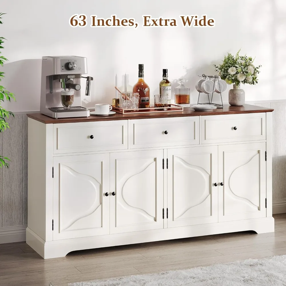 Elegant farmhouse style cutlery cabinet with ample storage space, diverse designs, sturdy structure, and easy assembly