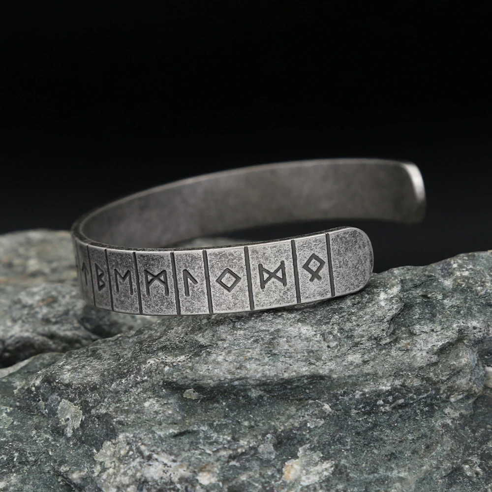 Nordic 316L Stainless Steel Viking Runes Bracelet Vintage Fashion Wristband Cuff Bracelets For Men Women Amulet Jewelry Gifts