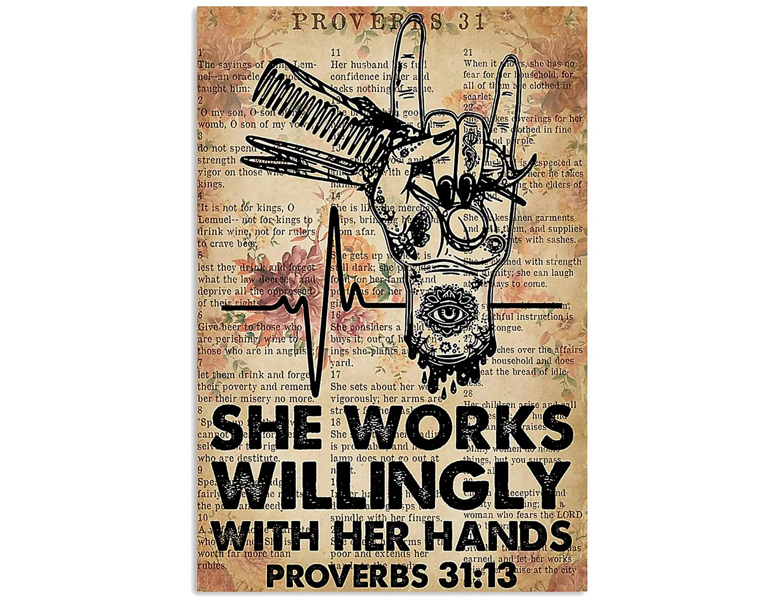 Vintage Tin Poster Hairdresser, Heartbeat, She Works Willingly, Hairstylist, Hairstylist Metal Tin Sign 8x12 Inch Retro Art sign