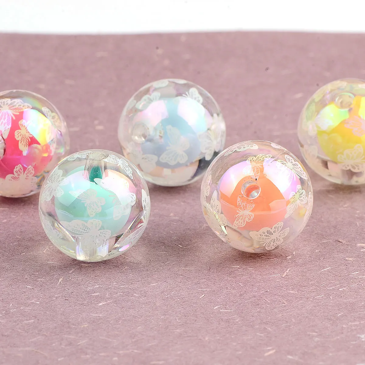 5pcs 1.6cm Random Color Mix Colorful Round Beads Butterfly Pattern Acrylic Beads DIY Bracelet Necklace Accessories