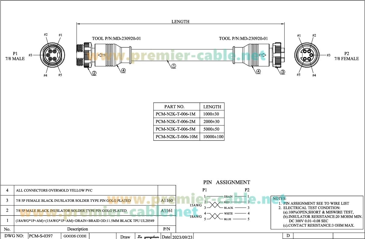 7/8"-16UNF Mini-Wechselkabel mit 5 Pins, Stecker auf Buchse, IP67 Industrie-Stromkabel für Devicenet Profibus Sensor – Detail 1