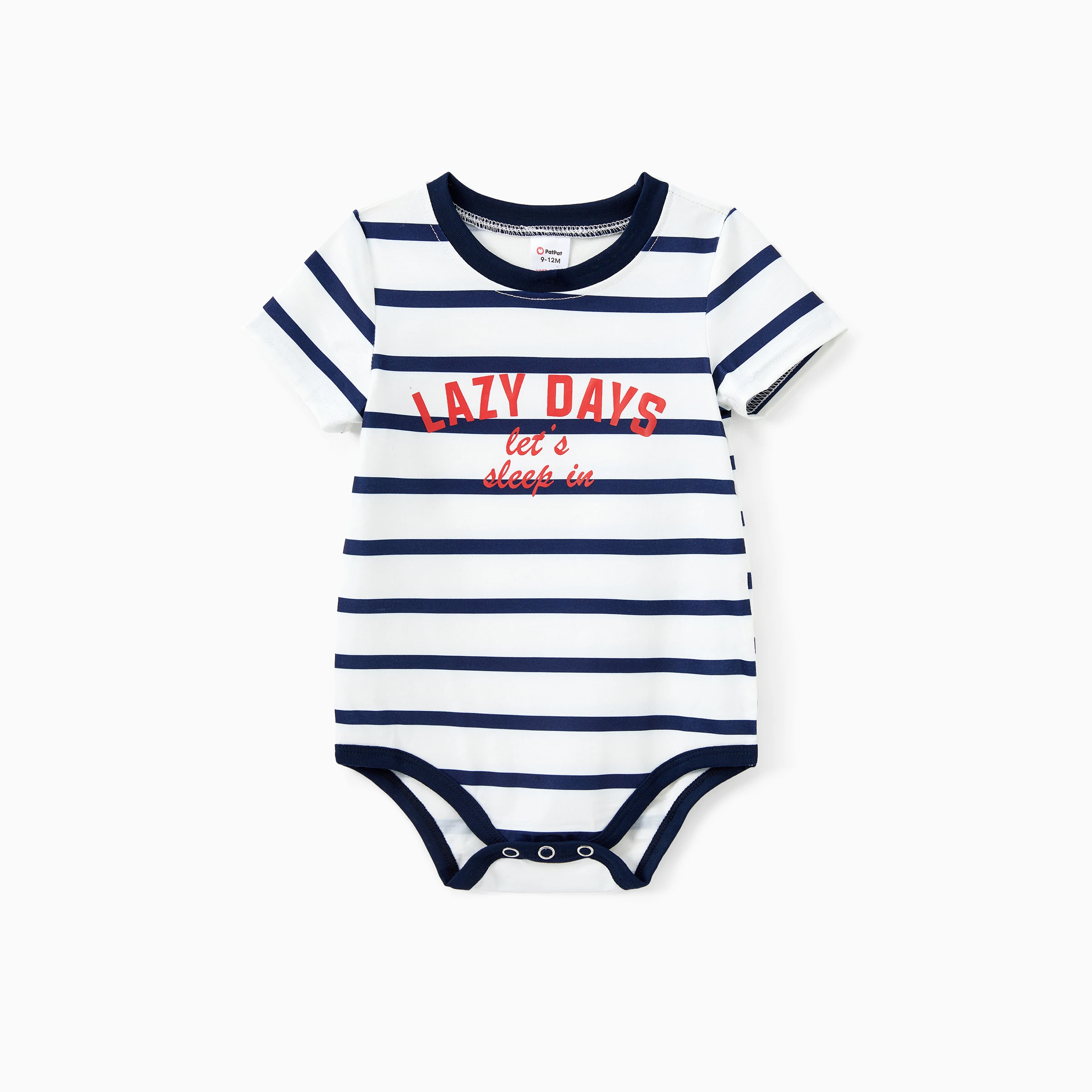 PatPat Family Matching Pajamas Sets Preppy Style Striped Slogan Print Crew Neck Top and Navy Blue Drawstring Shorts