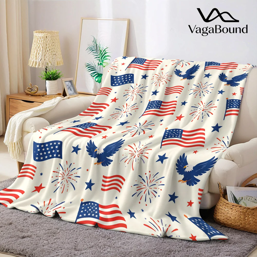 Patriotic American Flags Flannel Blanket Warm Soft Halloween Christmas All-Season Couch Decorative Cozy Warm Gift