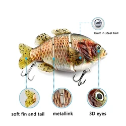 5 Inch Multi Jointed Soft Tailed Bass Fishing Lures Sinking Hand Carved Fish Scales Body Swimbait Fishing