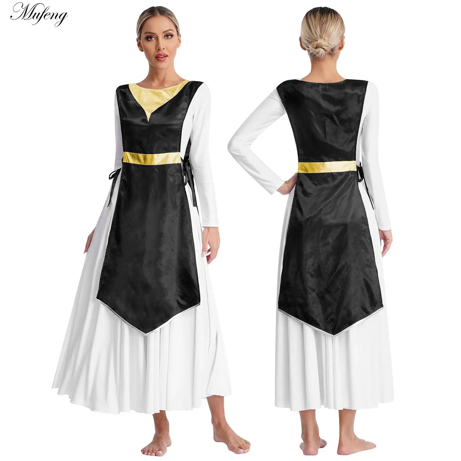 

Women's Church Worship Robe Lace-up Sides Split Tunic Costume Liturgical Lyrical Dance Dress Tunic Overlay Choir Dance Costume