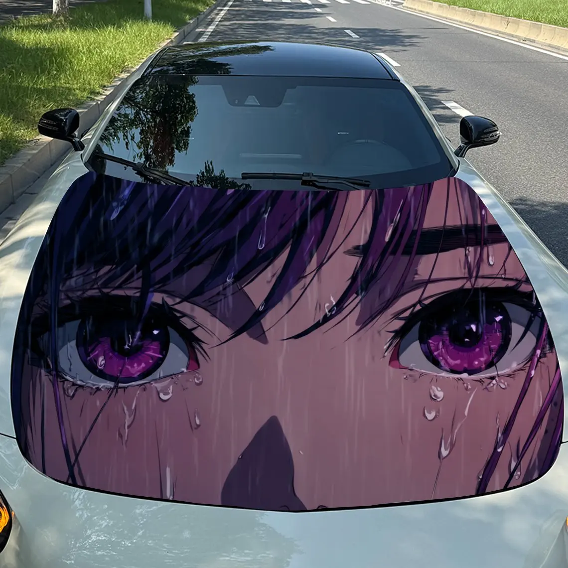 

Purple Eyed Girl Car Hood Decal Stickers - Durable PVC Vinyl Wrap Film With Cool Pattern Design, Engine Cover Protection, Fit Fo