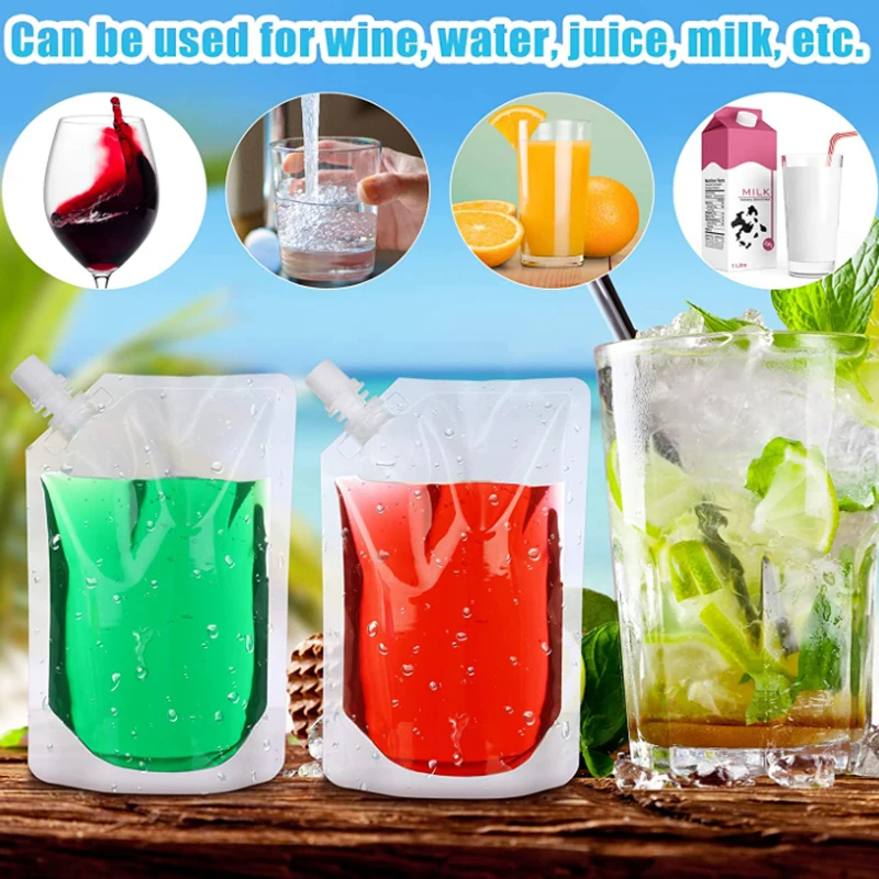 100 ml-500 ml Reise-Getränke-Auslaufbeutel, transparente Plastiktüten, versiegelte Saftaufbewahrung, Getränke, eiskaltes Getränkebeutel, tragbar – Detail 13