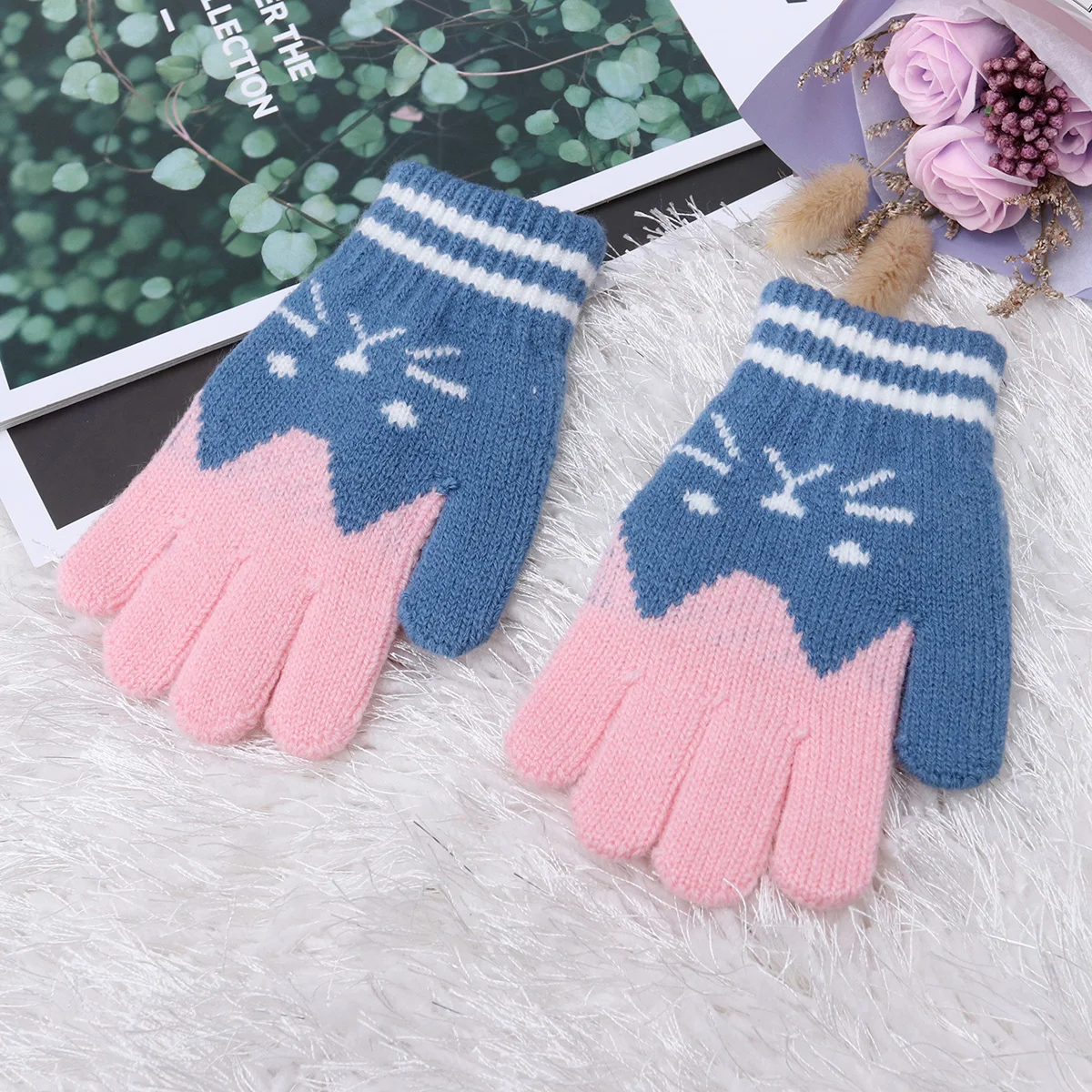 

Warm Winter Gloves Knit Knitted Girl Fashion Imitation Wool Cold Protection Glove Wool Soft Material Comfortable Wear