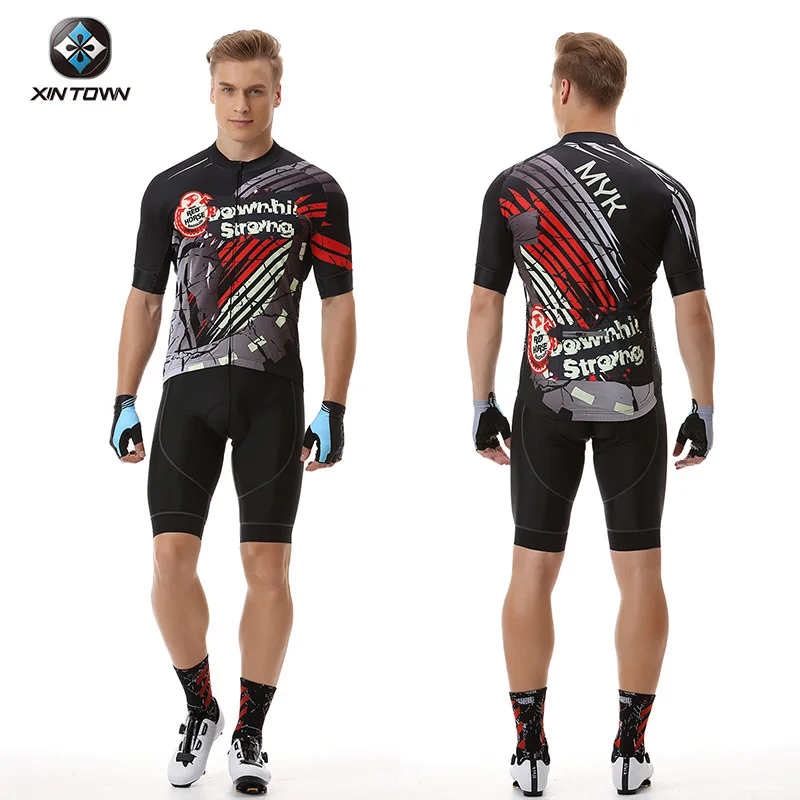

XINTOWN New Summer Men's Cycling Short Suit Bike Clothing Textured Cycling Jersey and Shorts