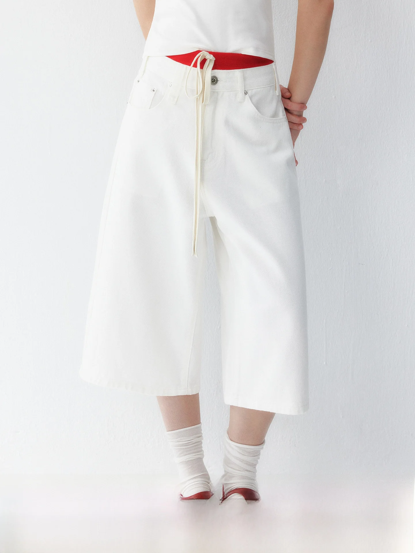 High Waist Straight Leg Cotton Denim Wide Leg Shorts Women's Spring Summer Pure White Breathable Comfortable Casual Shorts