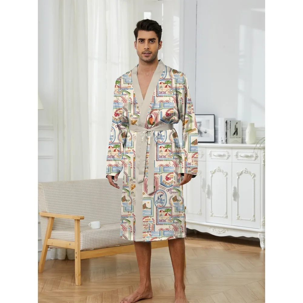 

Men's trendy casual pattern album printed pattern home casual comfortable night gown