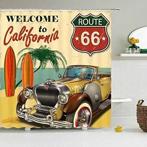 California Route 66 American Fabric Shower Curtain Sets Bathroom Decor with Hooks